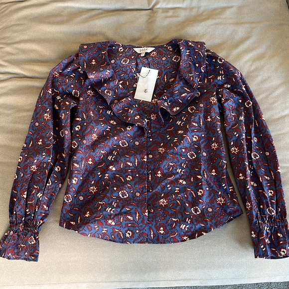Joie Mazet Long Sleeve Cotton Top Bijou Blue Multi Size M NWT - Picture 5 of 7
